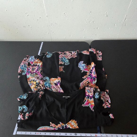 Express Dark Floral Paisley Mini Dress Size Medium Boho Multicolor Summer Short - Picture 7 of 10